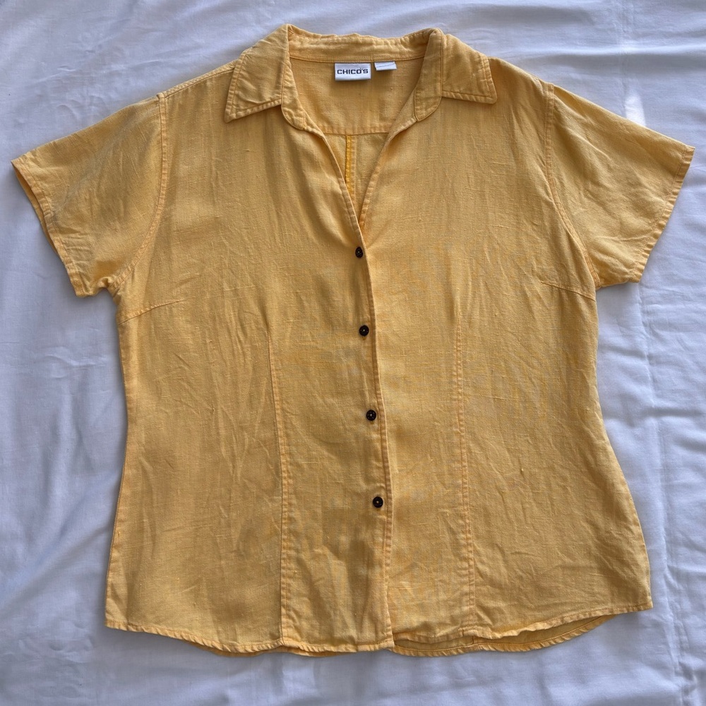 Chico's Yellow Linen Button-Up Women's Top size 2